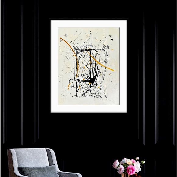 Black Milky White and Gold Lines LargeAbstract Modern Minimalist Arcylic Art